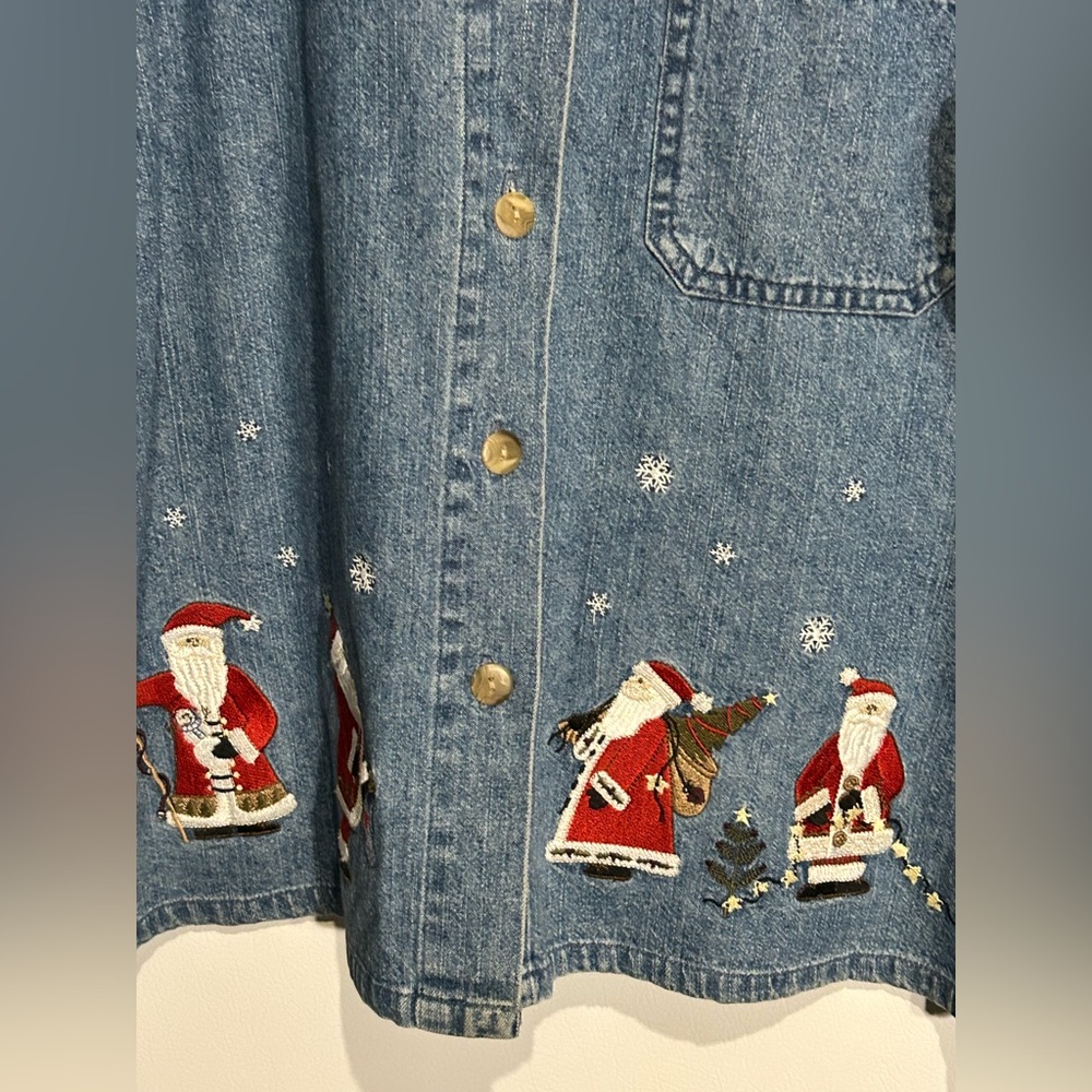 Vintage Christopher and Banks Denim she jacket Shirt Christma s Embroideries, L. - Picture 5 of 9